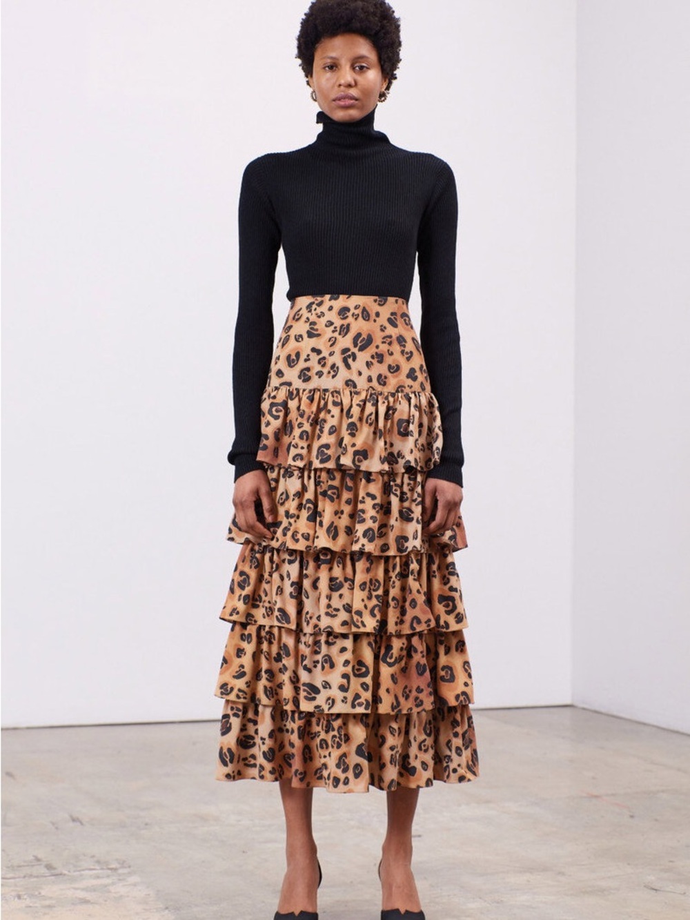 Mara Hoffman Marzia Tiered Ruffled Leopard Print Skirt Size 6